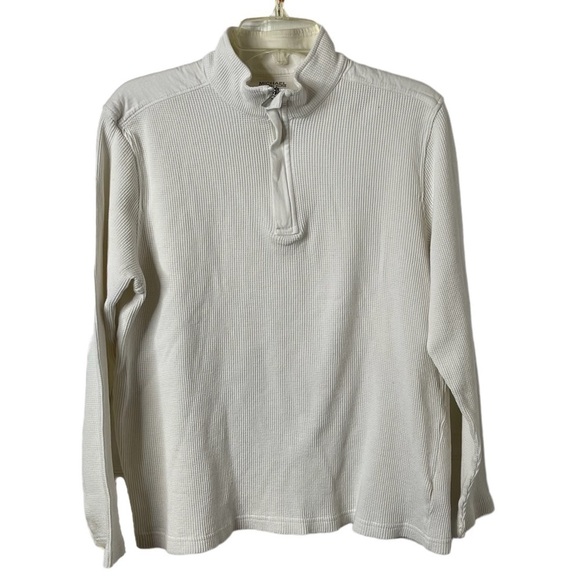 Michael Kors 100% Cotton Long Sleeve Ribbed Pullover 1/4 Zip Sweater White Large - Picture 1 of 7